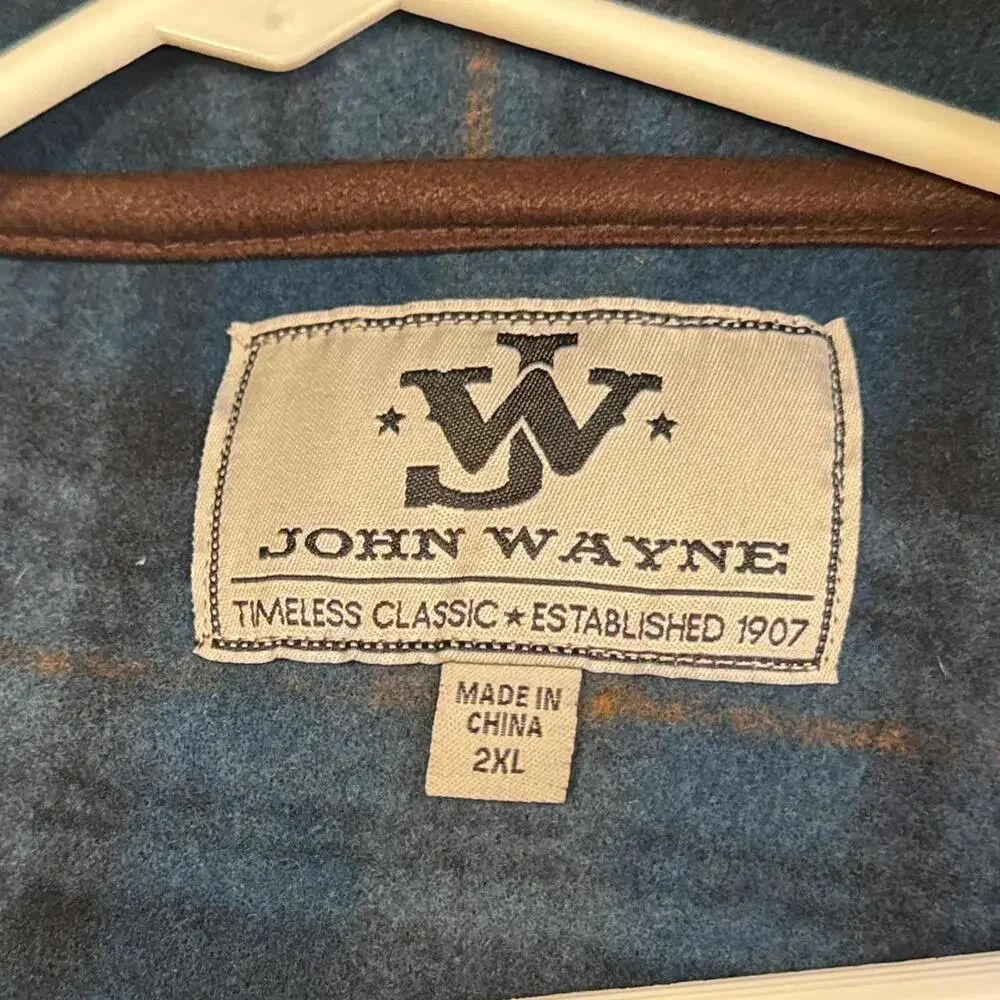 Vintage unisex John Wayne quarter-snap Blue‎ Plaid Fleece Pullover size 2XL